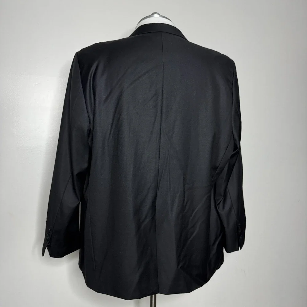 Oliver Wicks Italy Mens 52L Black Wool Two-Piece Suit 36W Pants Solid Super 110s